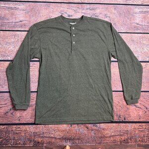90s Y2K Green Henley Shirt Mens M Cotton Blend Long Sleeve Preppy Classic
